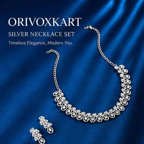 Luxury Crystal Leaf Design Necklace Set for Women with Matching Earrings | Silver-Plated Wedding &amp;amp;amp; Party Jewellery