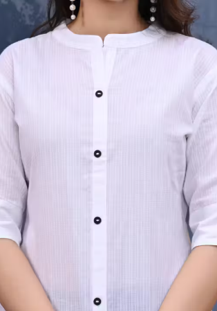 Womens Elegant White Cotton Casual Kurti Top