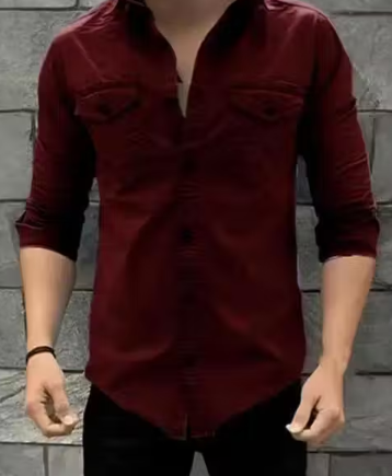 Stylish Mens Double Pocket Slim Fit Casual Shirt – Maroon