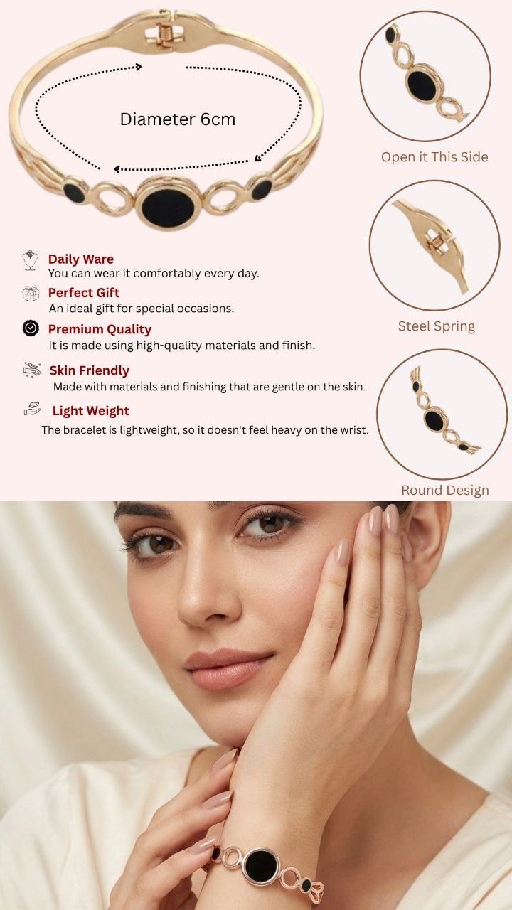 VS Fashion Jewels Rose Gold Plated Black Stone Geometric Bracelet for Women & Girls | Adjustable Fashion Bracelet