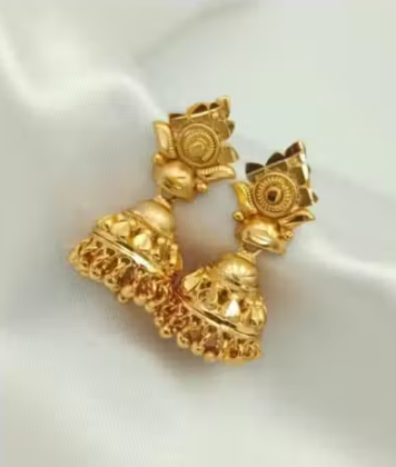 Traditional Gold-Plated Lotus Design Jhumka Earrings for Women &amp;amp; Girls