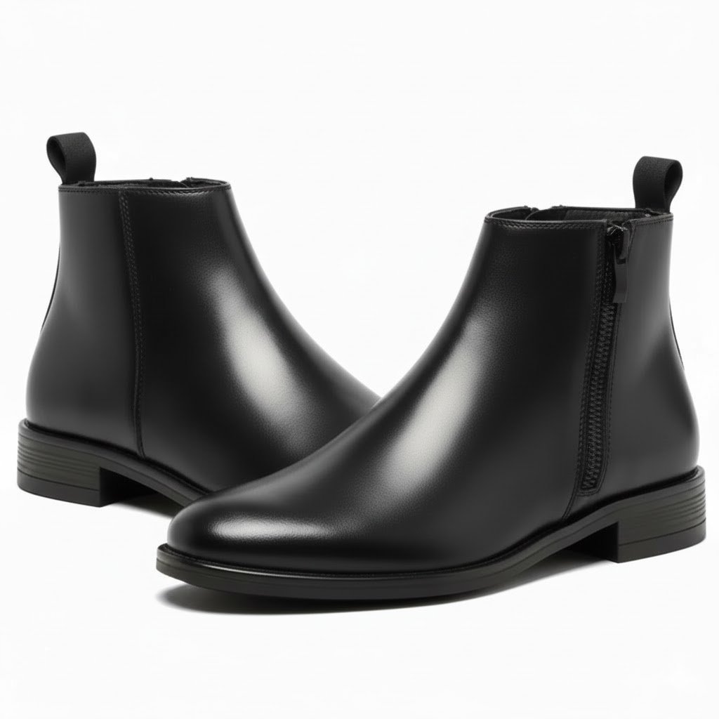 WUGO::Latest Stylish Men's Black Chelsea Chain Boots | Faux Leather Slip-On Ankle Boots | Comfortable Casual & Formal Footwear for Men & Boys
