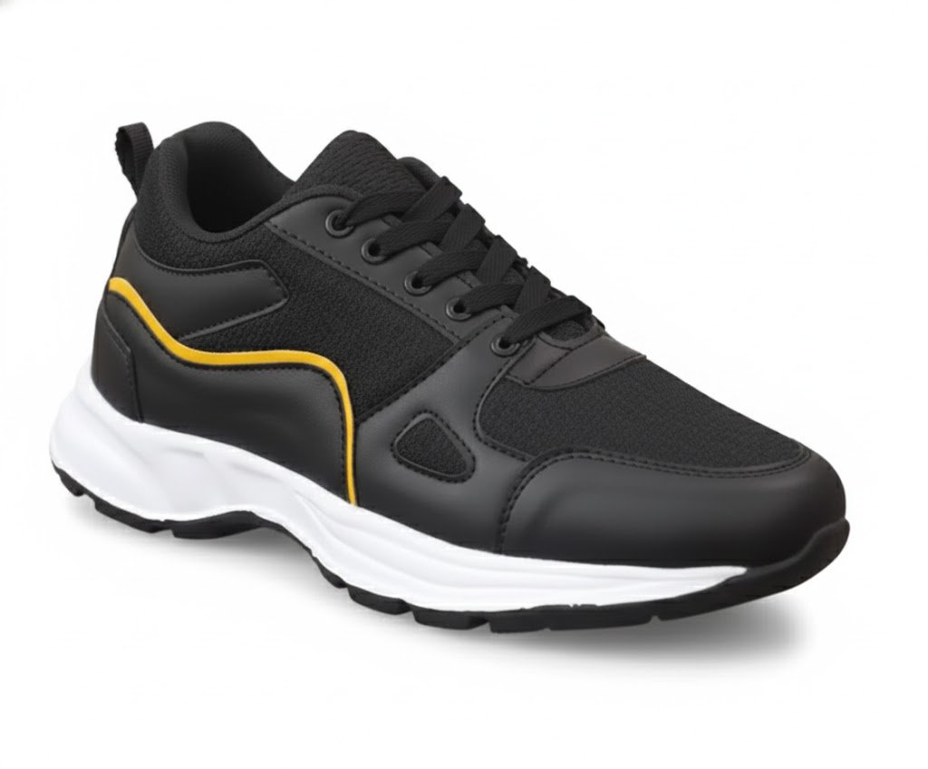 Latest Stylish Men Casual Black Sport Shoes & Sneakers – Lightweight Breathable Mesh Lace-Up Running & Walking Shoes for Daily Wear, Gym & Outdoor Use