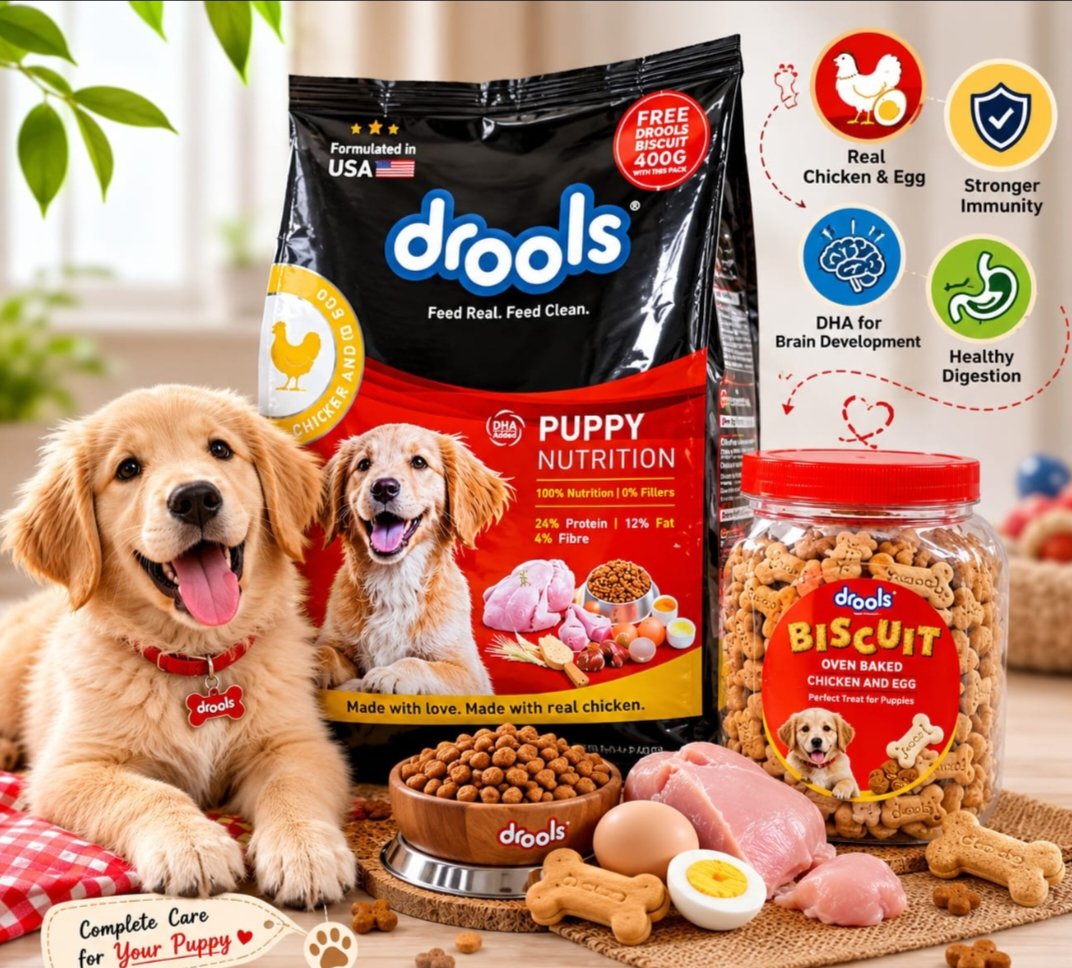 Drools puppy chi and egg 3kg(free drools dog biscuits 400gm)