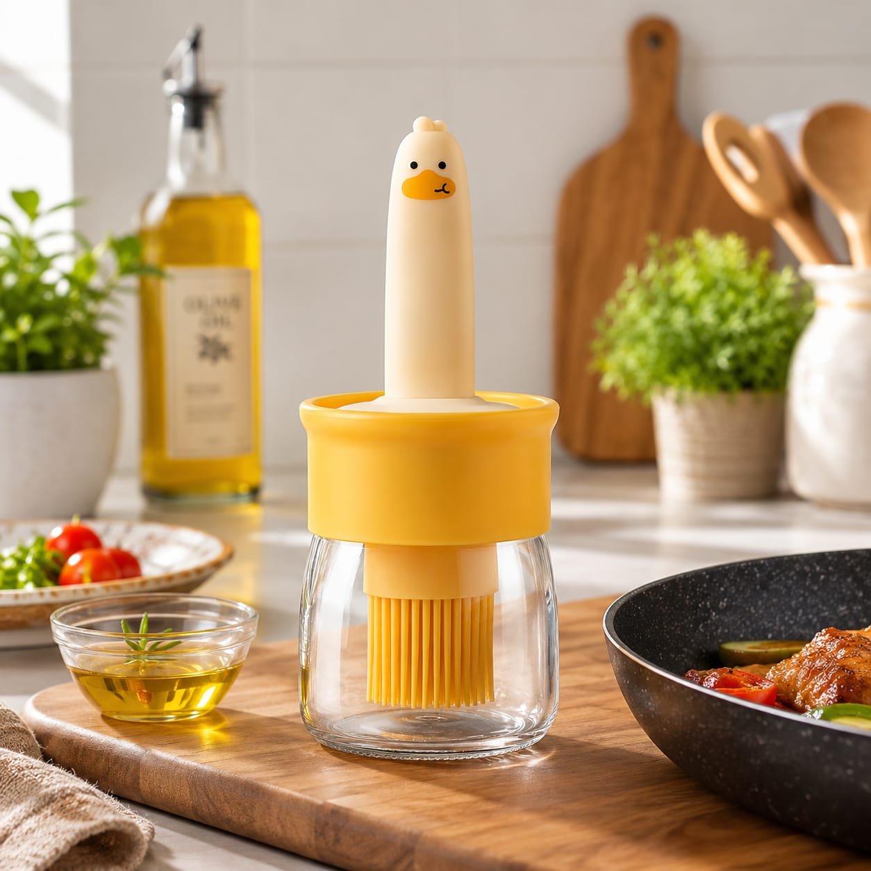 Oil dispenser with brush