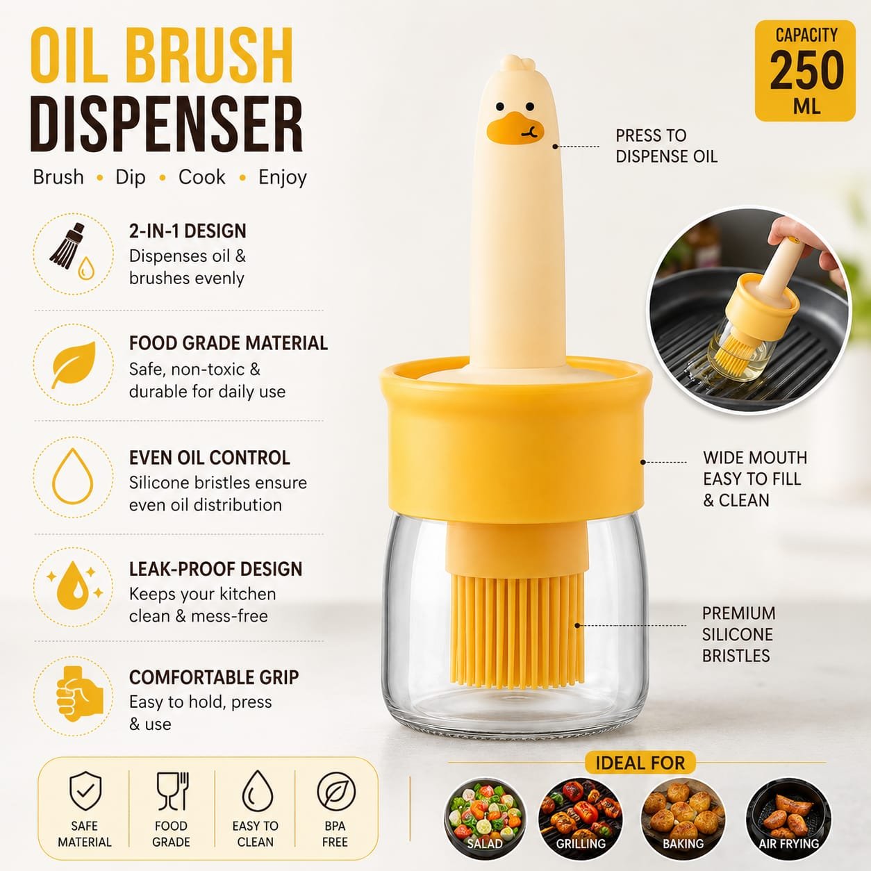 Oil dispenser with brush